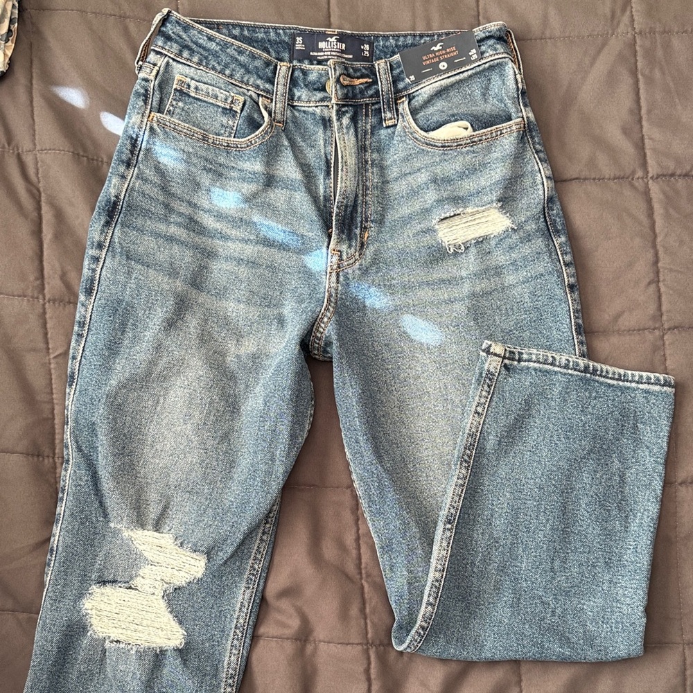 Hollister Light Blue Distressed Straight Leg Jeans